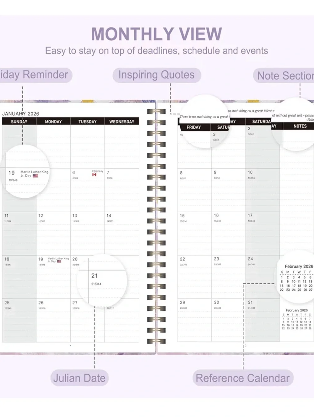 Lavender Floral Spiral Planner 2026